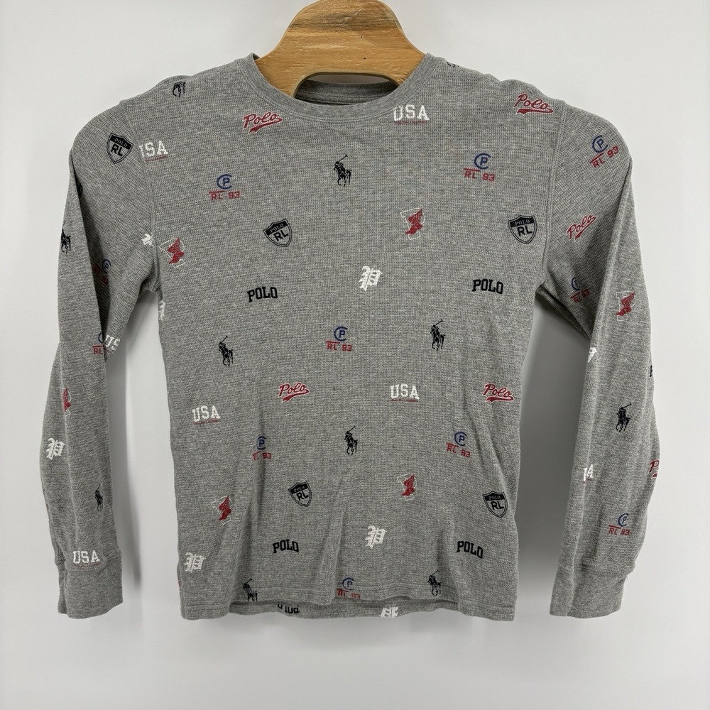 Polo Ralph Lauren Gray Waffle Knit Henley Sleepwear Shirt Men's MediumThermal LS - Picture 2 of 9